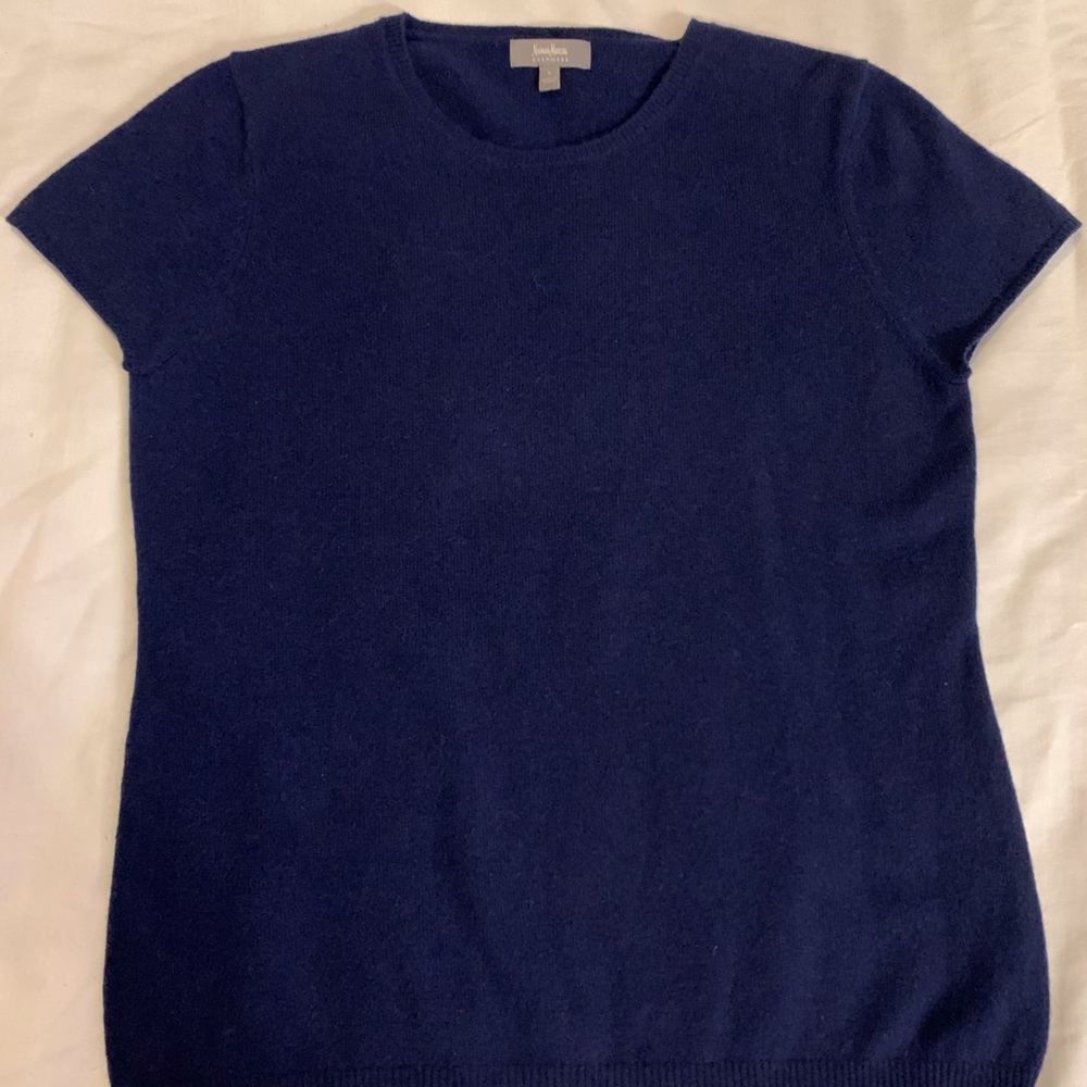 Neiman Marcus Cashmere Short Sleeve Shirt, Blue